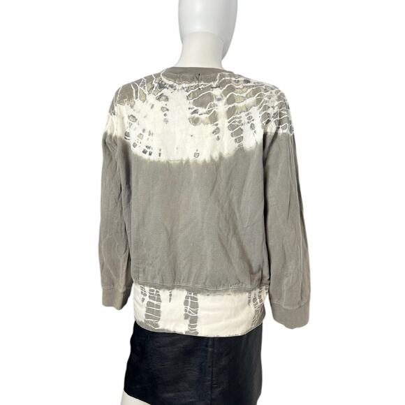 Monrow Grey White Tie Dye Cotton Long Sleeve Knit Top Size M - Picture 2 of 4